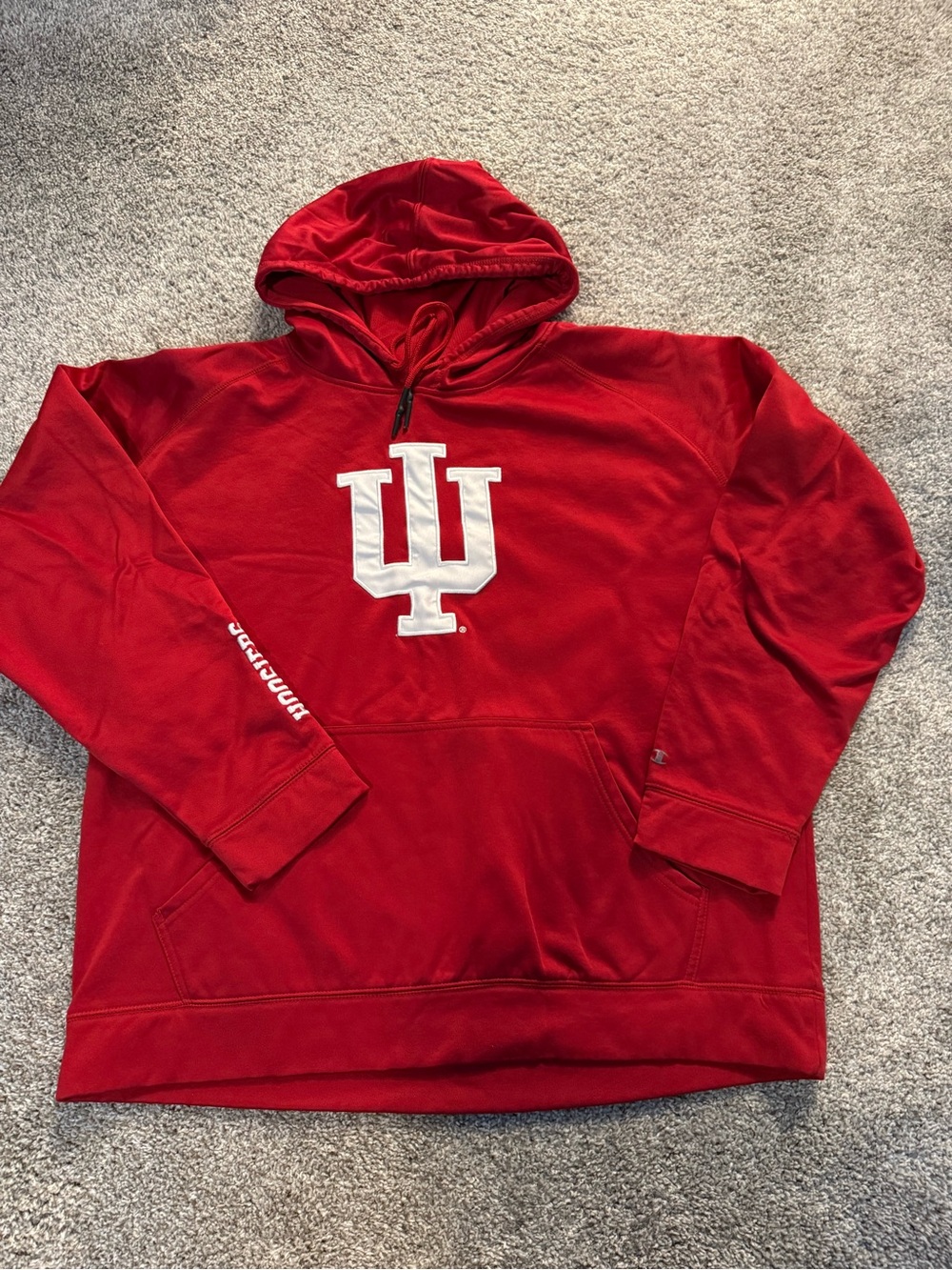 Champion Red Hooded Sweatshirt with White IU Logo
